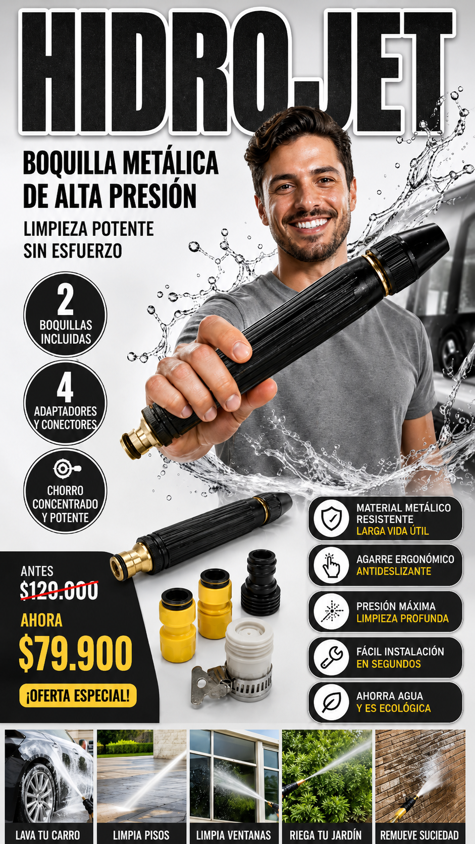 HydroJet Pro™: Boquilla para manguera hiperpotente importada